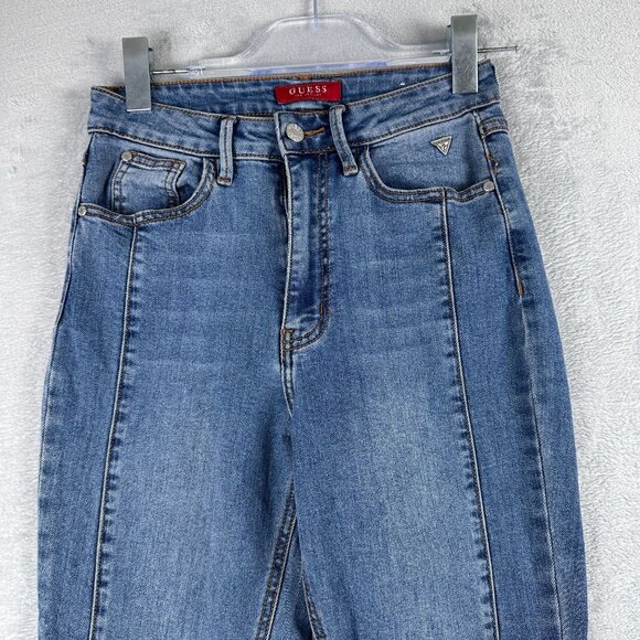 Guess Skinny Jeans Womens Size 26 Taper Leg Pintuck Distressed Mid Rise Blue - Picture 3 of 12
